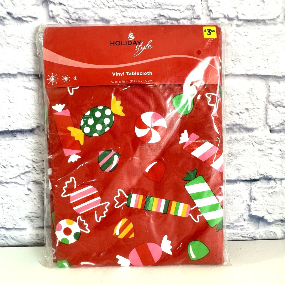 Holiday Style Christmas Candy Vinyl Tablecloth Holiday Party 52" x 70" Gum Drop - Picture 5 of 7